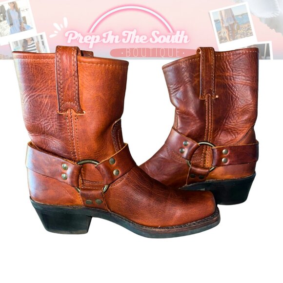 Frye Harness 8R Cognac Leather Boots Size 6M USA - Picture 8 of 10